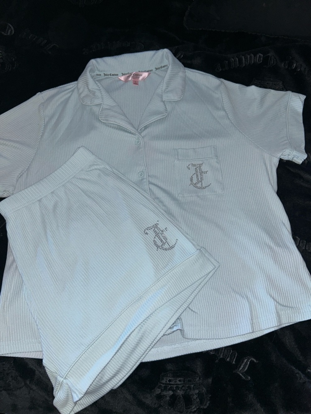 Juicy Couture Pale Blue Ribbed Two-Piece Short Pajama Set